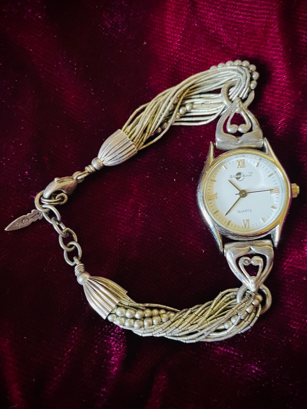 Gorgeous VTG Silver Moon Womens Watch Liquid Silver 925 Sterling Bead strap 7.5”